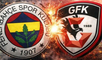 Fenerbahçe ile Gaziantep FK arasında Trendyol Süper Lig 27. hafta mücadelesini simgeleyen, iki takım logosunun stadyum atmosferinde çarpıştığı görsel